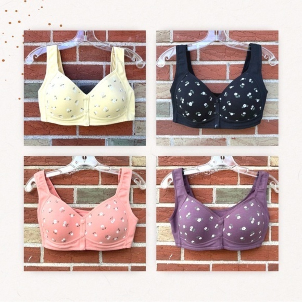 Daisy Four Piece Bra Set Floral Front Snap Wireless Women's Bras 🌼